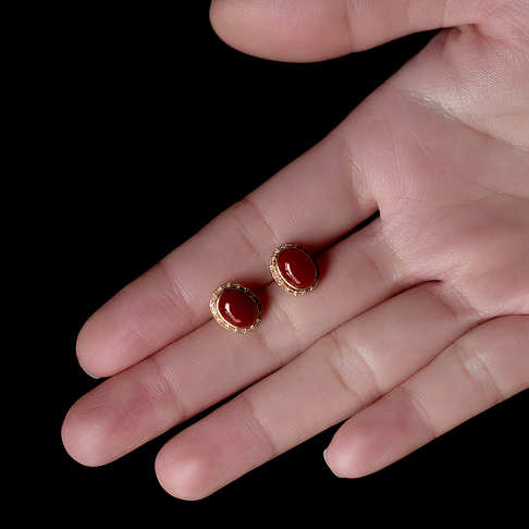 阿卡牛血红珊瑚耳钉--红珊瑚-阿卡-F10HG20L17006