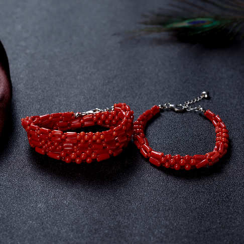 沙丁珊瑚项链/手链套装--红珊瑚-沙丁-定制F10I120H12011