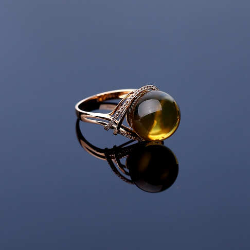 金镶钻缅甸蓝珀戒指--琥珀-蓝珀-B018917B13003