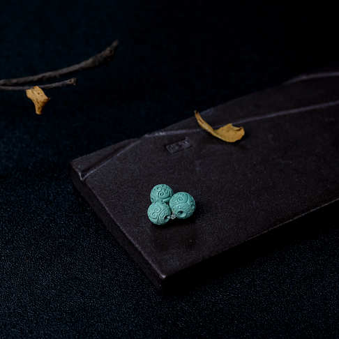 高瓷铁线蓝绿绿松石回纹珠（三件）--绿松石-B224517G03008