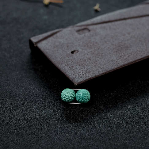8mm高瓷铁线蓝绿绿松石回纹对珠--绿松石-B226117F07022