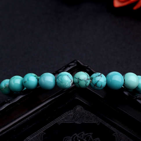9mm高瓷铁线蓝绿绿松石手串--绿松石-B228517C21002