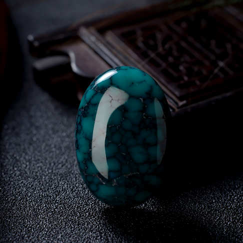 高瓷乌兰花蓝绿绿松石蛋面形戒面--绿松石-F224020J05001