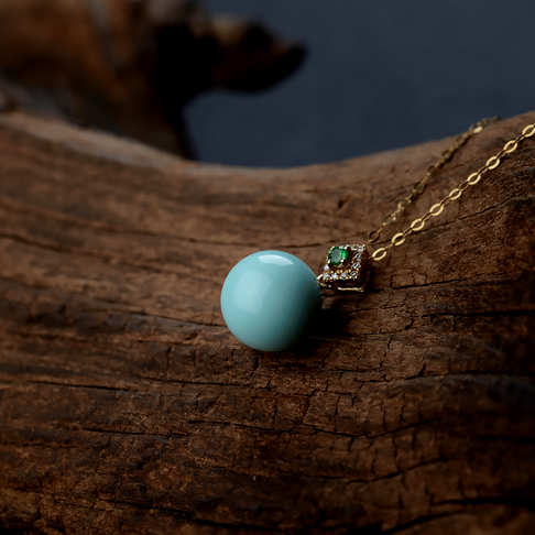 中高瓷浅蓝绿松石圆珠项链--绿松石-F224518J17004