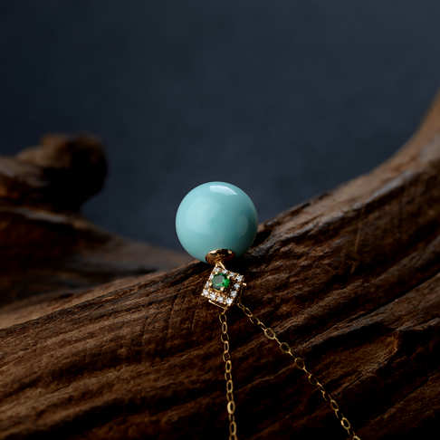 中高瓷浅蓝绿松石圆珠项链--绿松石-F224518J17004