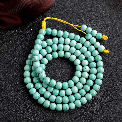 高瓷铁线蓝绿绿松石桶珠多圈手串--绿松石-F228321E14008