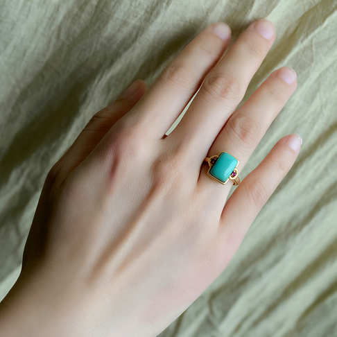 高瓷铁线蓝绿绿松石戒指--绿松石-F228518I28001
