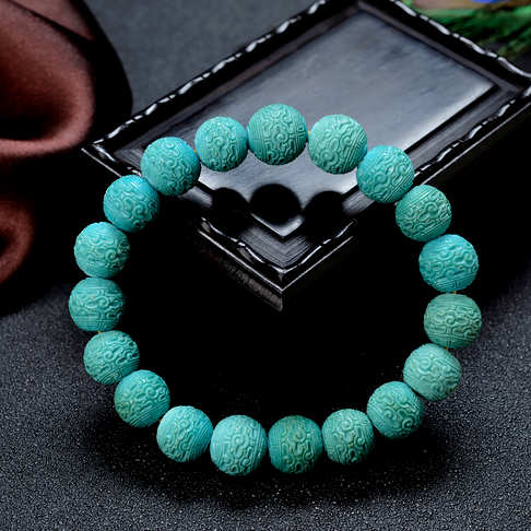 中瓷蓝绿绿松石回纹珠单圈手串--绿松石-F22BY19I18001