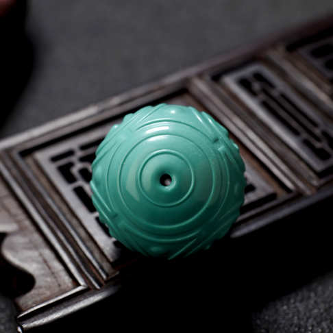 24mm中高瓷绿色绿松石仿古纹珠--绿松石-F22BY19L03005