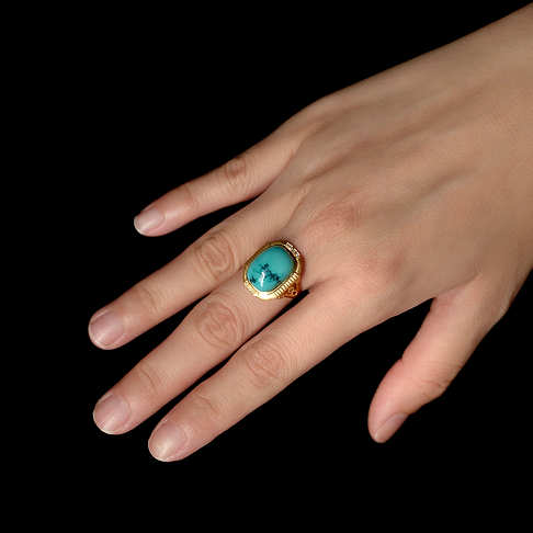 高瓷铁线蓝绿绿松石方形戒指--绿松石-F22CM20I14001