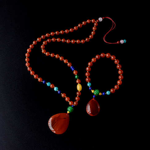 南红圆珠手链/项链套装-南红玛瑙-四川南红-B020316I03005