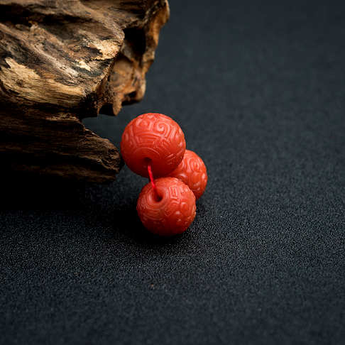 柿子红南红回文珠（三件）-南红玛瑙-保山南红-B025617C07015