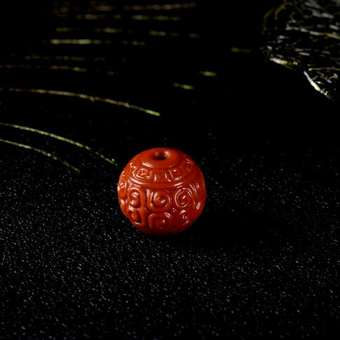 14.5mm柿子红南红回纹珠圆珠-南红玛瑙-四川南红-D02EJ20E30005