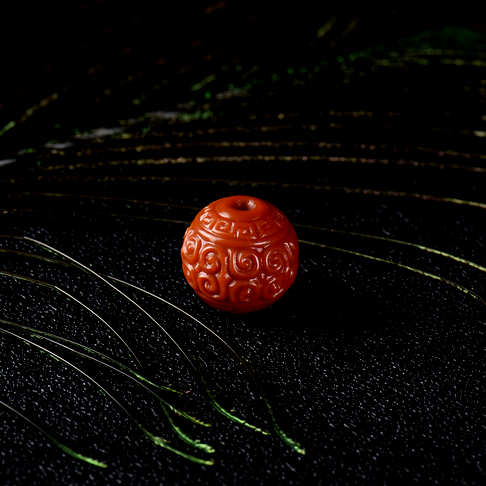 14.5mm柿子红南红回纹珠圆珠-南红玛瑙-四川南红-D02EJ20E30005