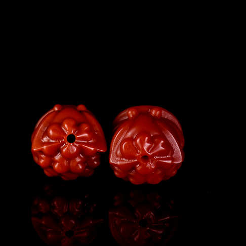柿子红南红狮子配件（二件）-南红玛瑙-四川南红-D02S021H02002