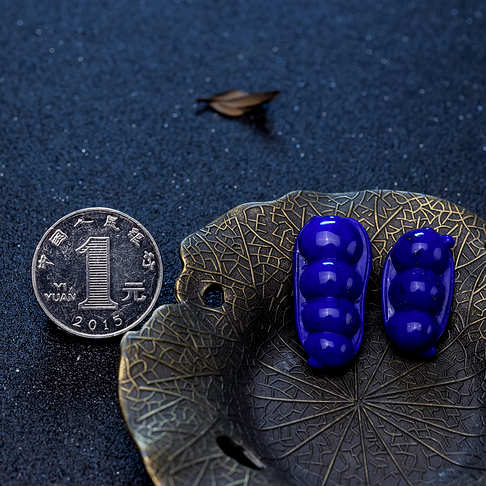 紫蓝色青金石福豆吊坠（两件）--青金石-B03M017J24008