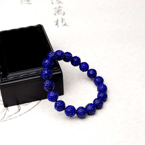 10.5mm紫蓝色青金石回纹珠单圈手串--青金石-B03X718I03006