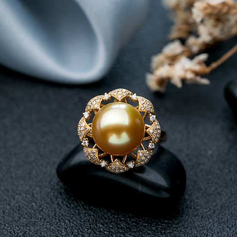 海水金色珍珠戒指--珍珠-海水珠-B38CE19C11010