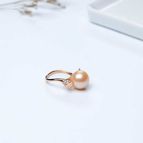淡水粉色珍珠戒指--珍珠-淡水珠-F38V918C25016