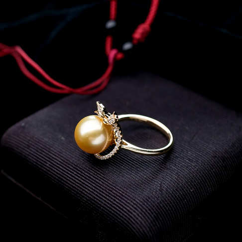 海水金色珍珠戒指--珍珠-海水珠-F38V918I13009