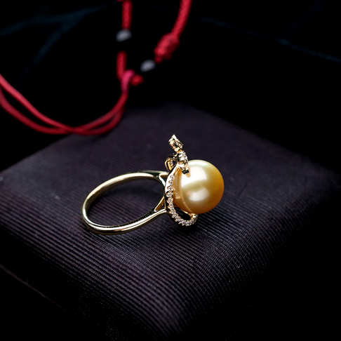 海水金色珍珠戒指--珍珠-海水珠-F38V918I13009