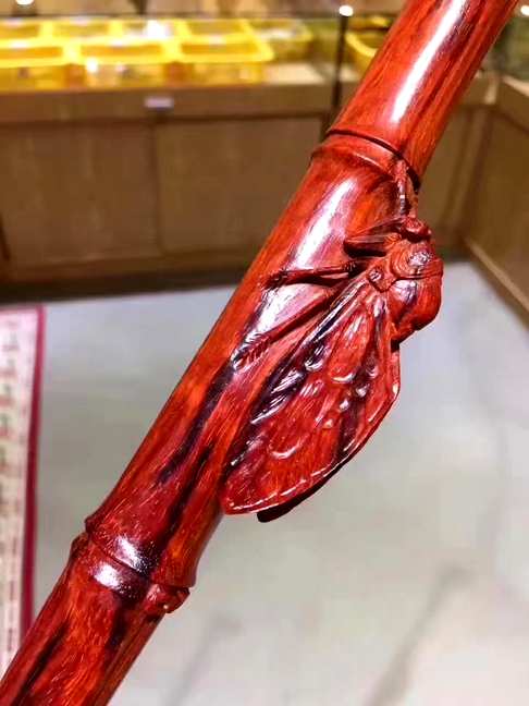 小叶紫檀手杖也叫寿杖/权杖火焰纹老料整木雕刻无拼