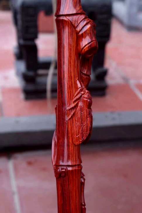 小叶紫檀老料知足常乐拐杖4.5×95.5cm整料雕刻过年送