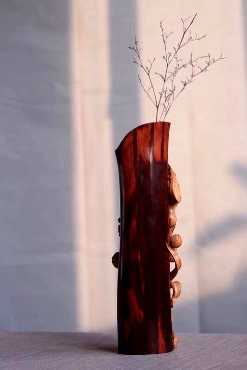 小叶紫檀兰花花插6.8×25.2cm巧雕