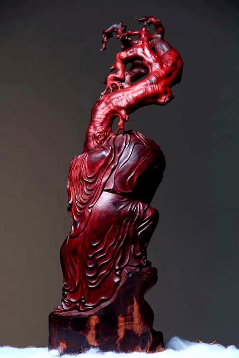 『戏狮罗汉』17*51cm3.5kg小叶紫檀手工雕刻艺