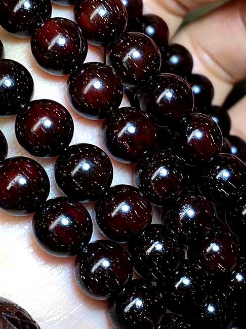 老料黑珍珠材质印度小叶紫檀0.8乘108颗小满金星泥料玻璃底