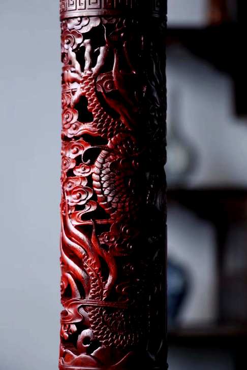 小叶紫檀祥龙香筒纯手工雕刻8.8×38.8cm