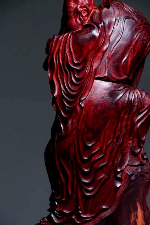 戏狮罗汉17×51cm3.5kg小叶紫檀手工雕刻艺术