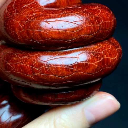 超有意义小叶紫檀十二生肖保健球蛇一对高密度老料纯手工雕50mm